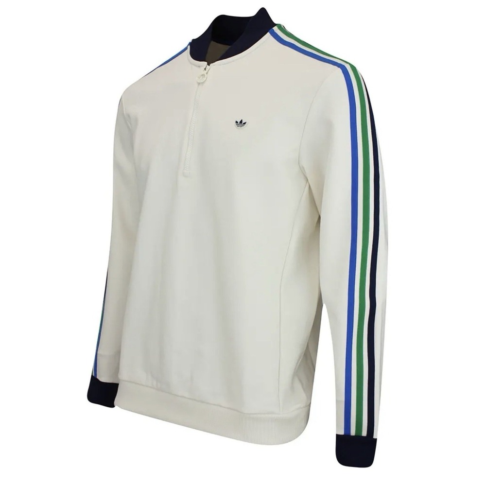 adidas Off-White Track Pullover with Blue & Green Stripes